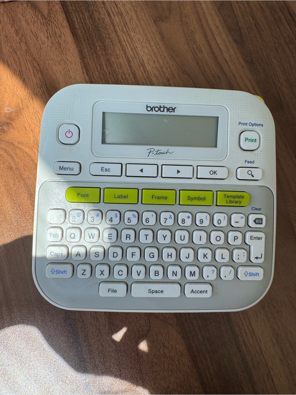 Brother Label Maker in White with Lime Buttons
